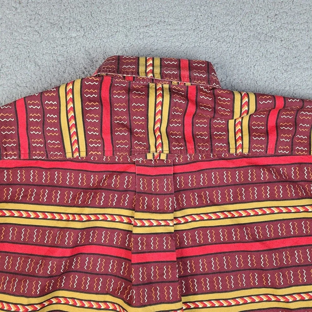 Orvis Shirt Mens Large Red Burgundy‎ Tribal Button Down Short Sleeve Cotton